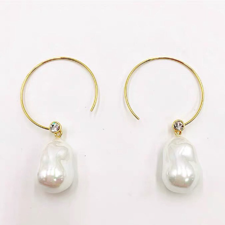 18k Gold Large Resin Pearl Drop Earrings (A Pair), Gold Hoop Earrings
