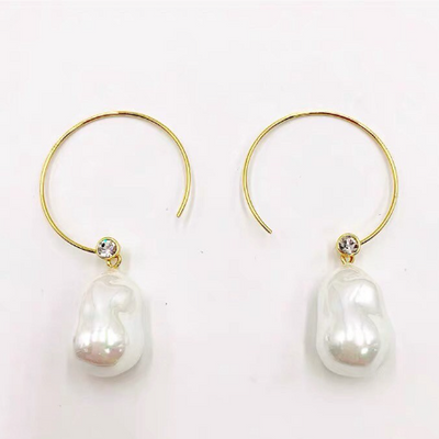 18k Gold Large Resin Pearl Drop Earrings (A Pair), Gold Hoop Earrings