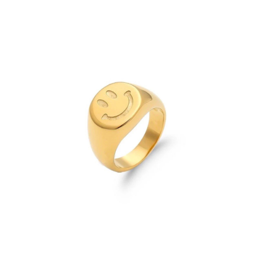 18K vergoldeter Smiley-Ring, Emoji-Ring, Happy Face-Ring, Gold-Chunky-Ring