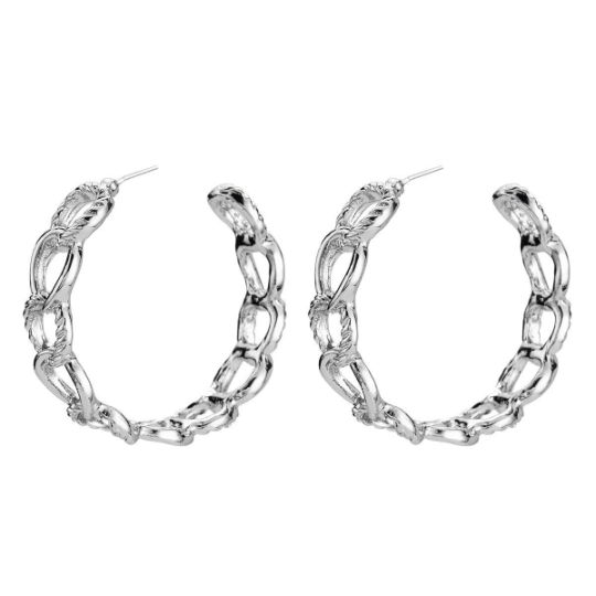 40mm Gold Link Hoops, Large Chain Hoop Earrings, Silver Hoop Earrings
