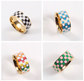 18K Gold Plated Checkered Black and White Ring, Checkered Rainbow Ring