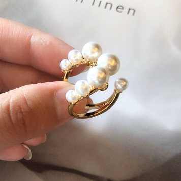 Adjustable Statement Faux Pearl Ring, Chunky Gold Ring, Stacking Ring, Half Moon Pearl Ring
