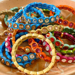 Bubble Bead Enamel Tile Beads, 2-Hole Beads, Trendy Elastic Bracelets