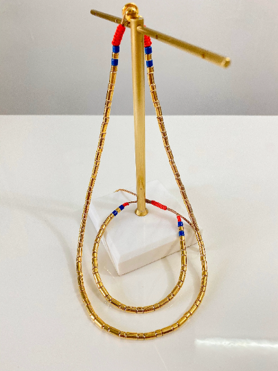 Goldene Emaille-Fliesenperlen-Halskette und Armband, Tila-Fliese, Colorblock-Halsband