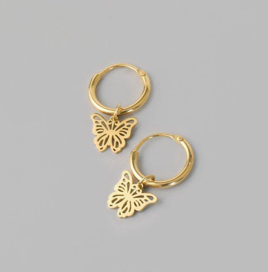 18K Gold Plated Carved Butterfly Earrings (A Pair), Gold Butterfly Huggies