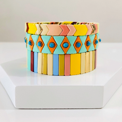 Ensembles de bracelets de carreaux d’émail couleur crème glacée, bracelets Colorblock, bracelets de perles de carreaux