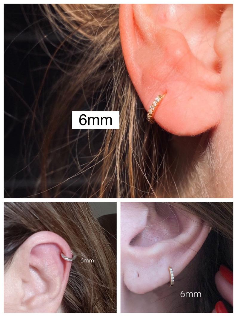 6/8/10mm Sparkly CZ Huggie Hoop Earring, Conch Hoops, Cartilage Hoop
