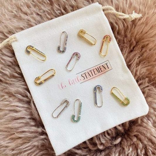 18K Gold Plated Rainbow Color Safety Pin Hoops, Sparkly Safety Pins