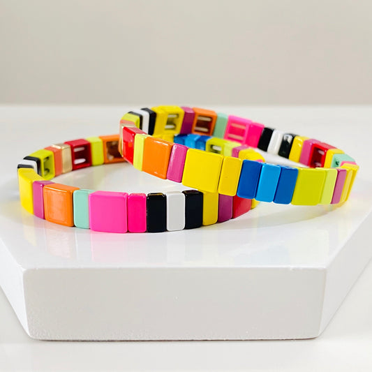 Highlight Mix Enamel Tile Beads, Colorblock Bracelets, Enamel Beads, Trendy Tila, Stretch Bracelets