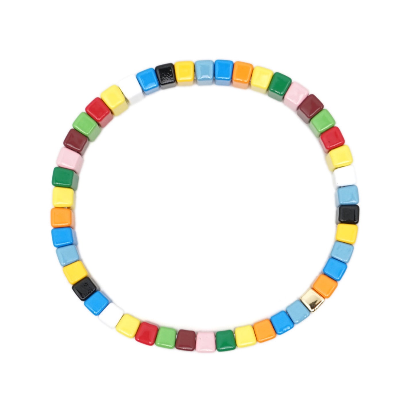 Narrow Dark Mix Rainbow Enamel Tile Beads, Colorblock Bracelets, Enamel Beads, Trendy Tila, Stretch Bracelets, Bohemian Bracelets, Tile Beads