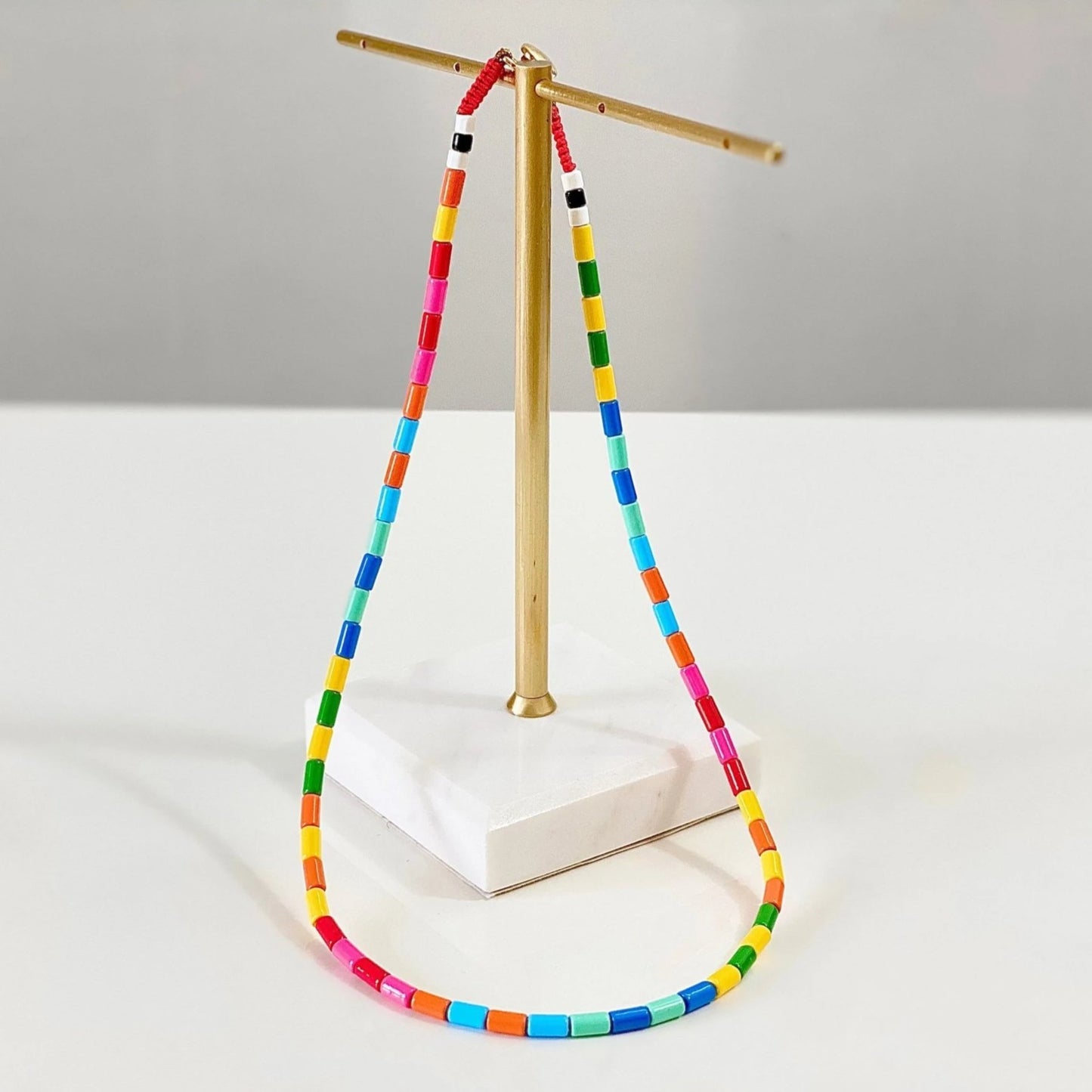 Highlight Rainbow Enamel Tile Beads Necklace, Tila Tile, Colorblock Choker