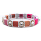 Pink and White Matte Crystal Enamel Tile Beads, Crystal Colorblock Bracelets, Enamel Beads, Trendy Tila, Stretch Bracelets, Tile Beads