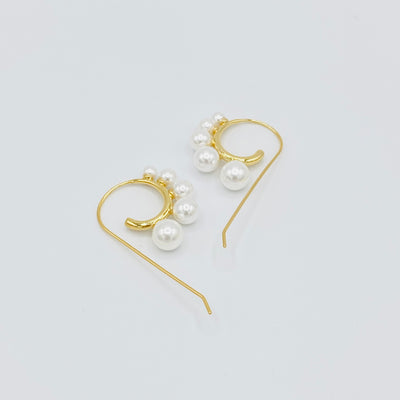 18k Gold Plated Designer Faux Pearl Hoop Earrings, Classy Evening Earrings