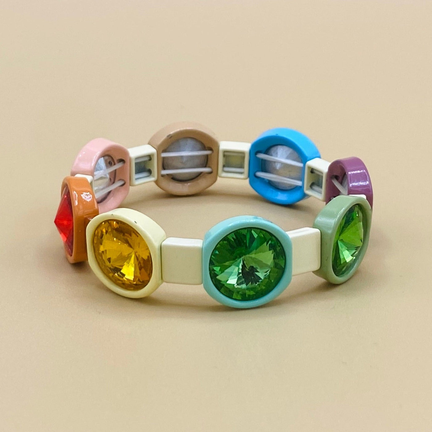 Oversized Rainbow Crystal Enamel Tile Bracelet, Colorblock Bracelets, Tile Beads Bracelets