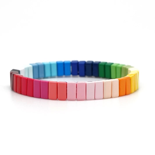 Schmale Regenbogen-Emaille-Fliesenperlen, Colorblock-Armbänder, Emaille-Perlen, trendige Tila, Stretch-Armbänder, böhmische Armbänder, Fliesenperlen
