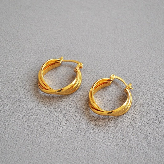 18K Gold Filled Twist Hoop Earrings, 25mm Gold Twist Hoop Earrings