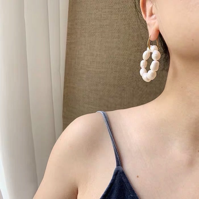 Genuine Freshwater Pearl Hoop Earrings, Baroque Pearl Earrings, Bridesmaid Earrings