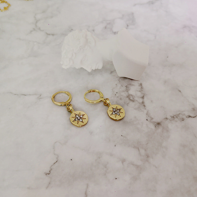 Gold Plated Eight-point Star Earrings, Dainty Second Hole Earrings, Star Hoop Earrings, Gold Hoops, Huggies, Dainty Gold Hoops, Punk Earrings