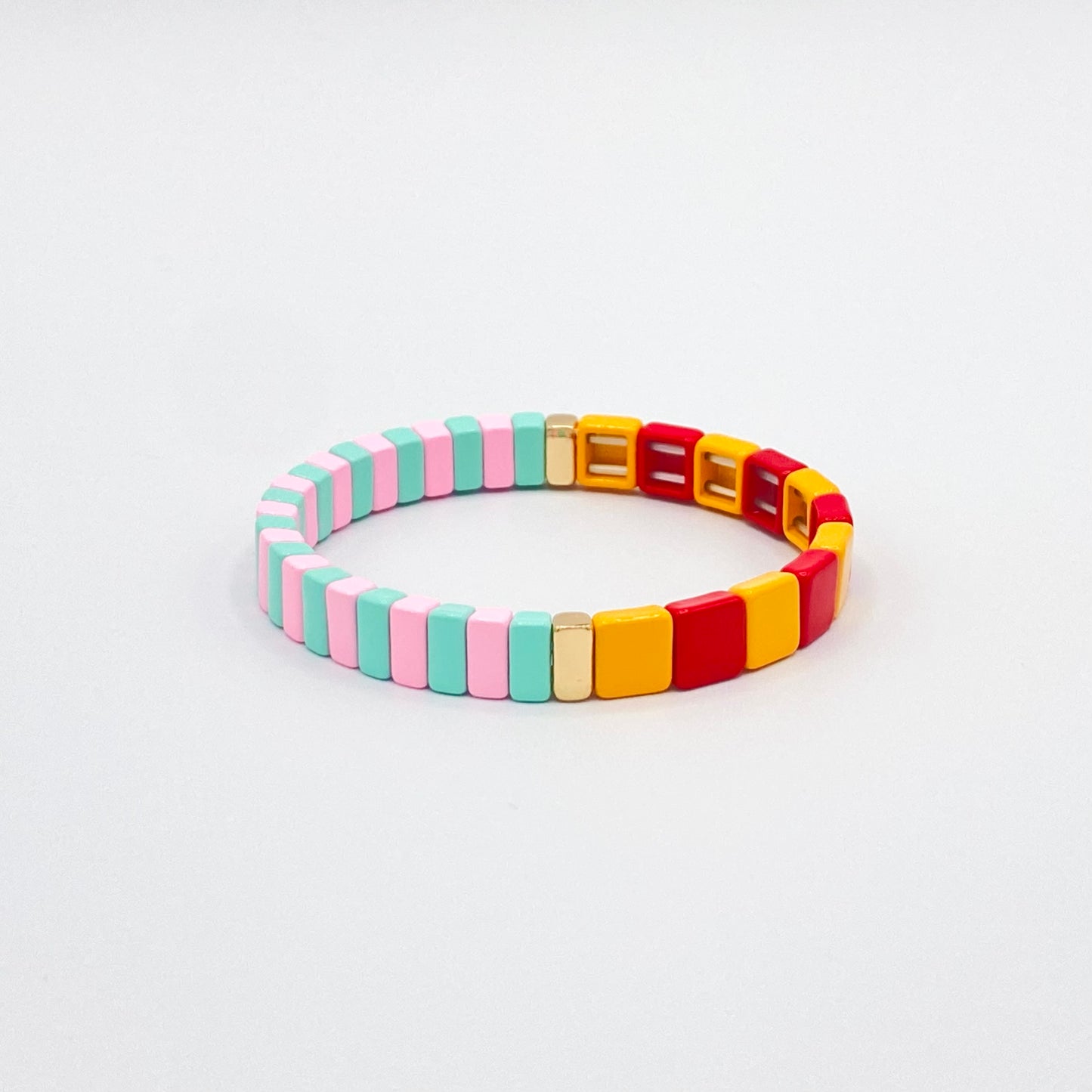 Happy Color Emaille-Fliesenarmband-Sets, Colorblock-Armbänder, Fliesenperlen-Armbänder