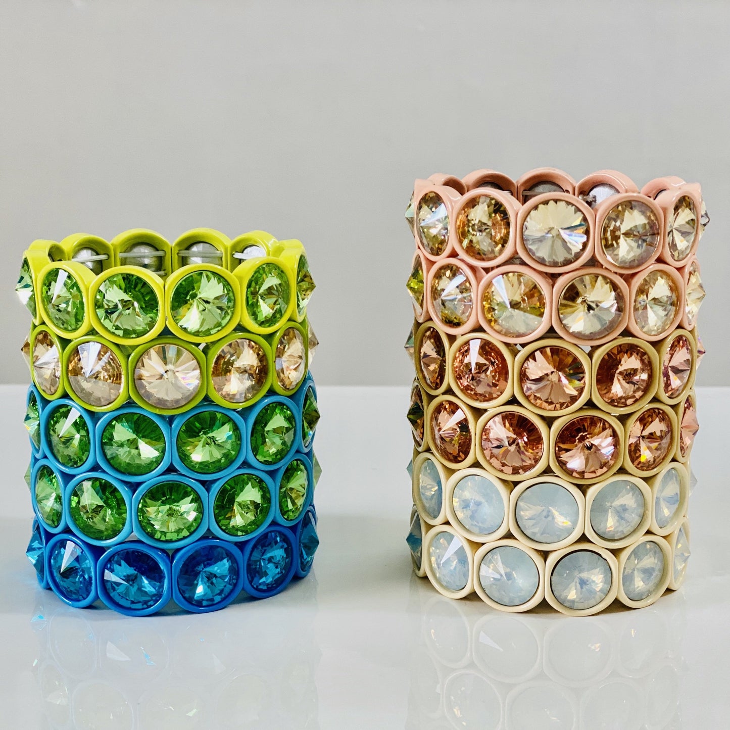Oversized Colorful Crystal Enamel Tile Bracelet, Colorblock Bracelets, Tile Beads Bracelets