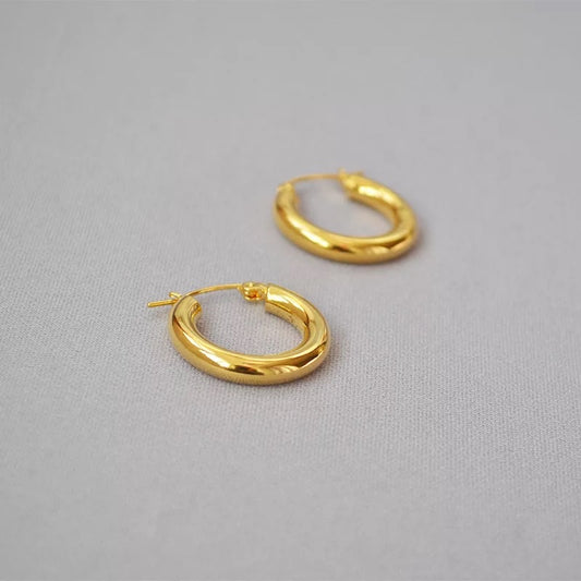 22mm 18K Gold Plated Chunky Medium Hoop Earrings, Hoop Earrings