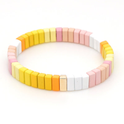 Perles étroites de tuiles d’émail de mélange rose jaune, bracelets colorblock, perles d’émail, Tila tendance, bracelets extensibles, bracelets Boho, perles de tuiles