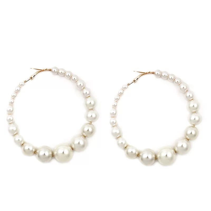 80mm XL Pearl Hoop Earrings, Statement Hoop Earrings, Large Hoop Earrings