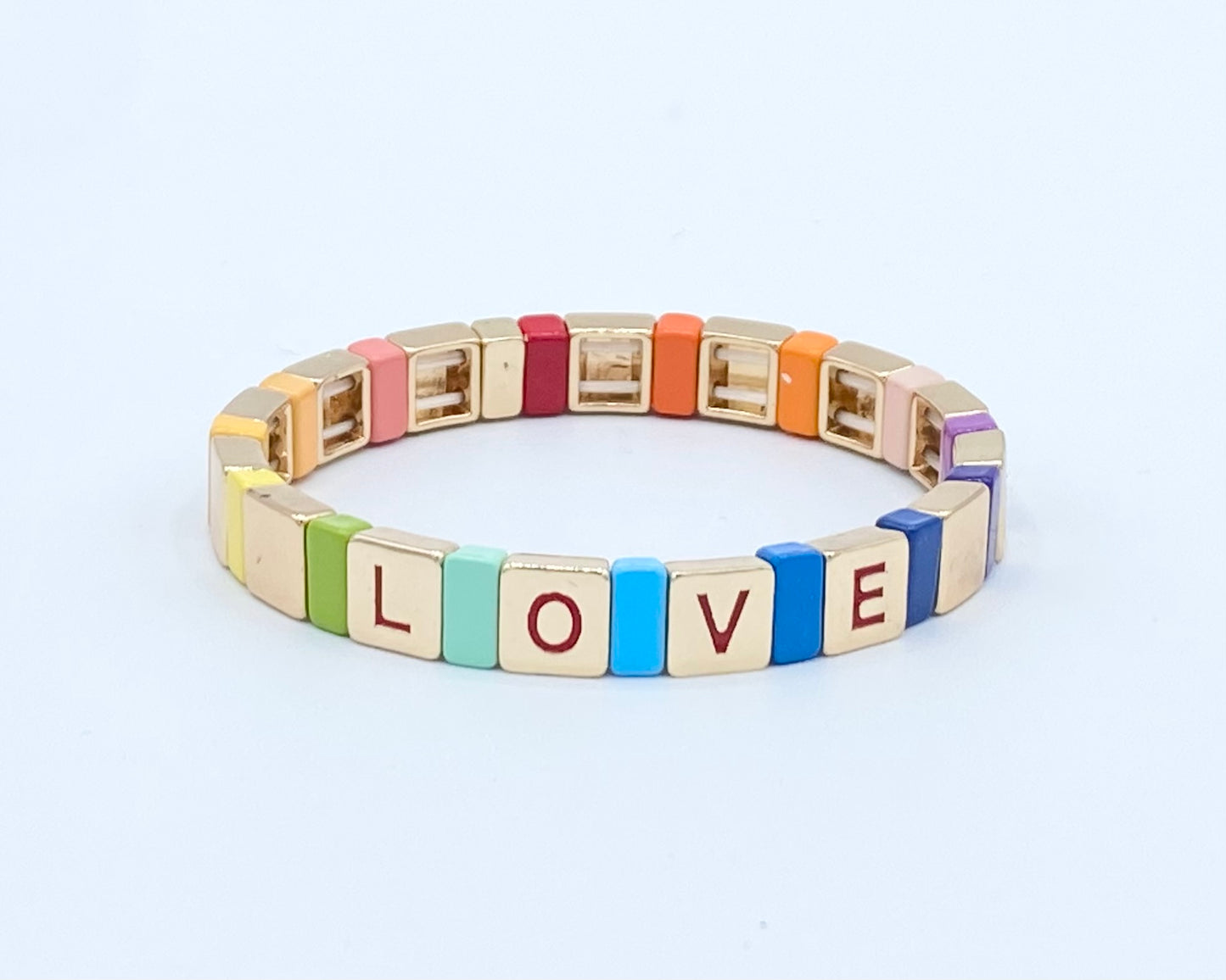 Rainbow Love Emaille-Fliesenperlen, Colorblock-Armbänder, Emaille-Perlen, trendige Tila, Stretch-Armbänder, Fliesenperlen, Geschenk für Sie/Sie