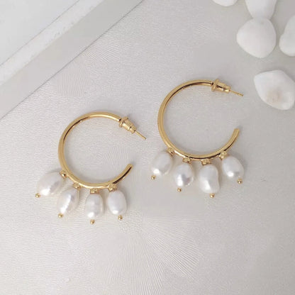 Genuine Freshwater Pearl Hoops, Baroque Pearl Earrings, Bridesmaid Gifts