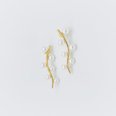 18K Gold Plated Lightweight Faux Pearl Branch Shape Earrings, Designer Earrings