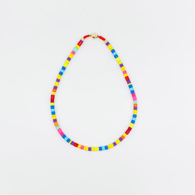 Darker Rainbow Enamel Tile Beads Necklace, Tila Tile, Colorblock Choker