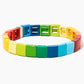 Quadratische Regenbogen-Emaille-Fliesenperlen, Colorblock-Armbänder, Emaille-Perlen, trendige Tila, Stretch-Armbänder, böhmische Armbänder, Fliesenperlen