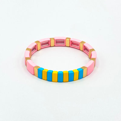 Rainbow Five Colors Enamel Tile Bracelet, Colorblock Bracelets, Tile Beads Bracelets
