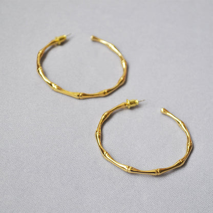 18K Gold Plated Bamboo Hoops, Gold Hoop Earrings