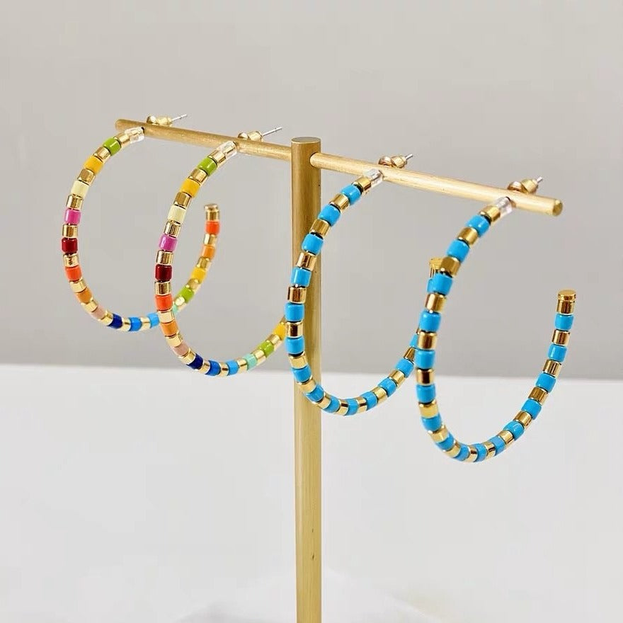 50mm Rainbow Enamel Tile Hoop Earrings, Colorblock Hoop Earrings