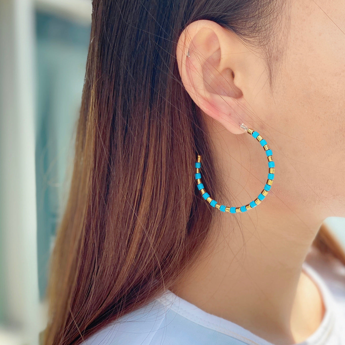 50mm Rainbow Enamel Tile Hoop Earrings, Colorblock Hoop Earrings