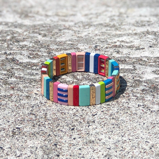 Summer Color Enamel Tile Bracelets, Colorblock Bracelets, Enamel Beads, Trendy Tila, Stretch Bracelets, Bohemian Bracelets, Tile Beads